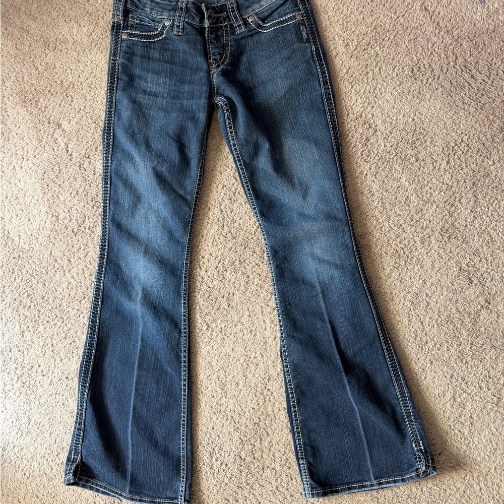 Silver Jeans Dark Blue Flare Jeans with Contrast Stitching